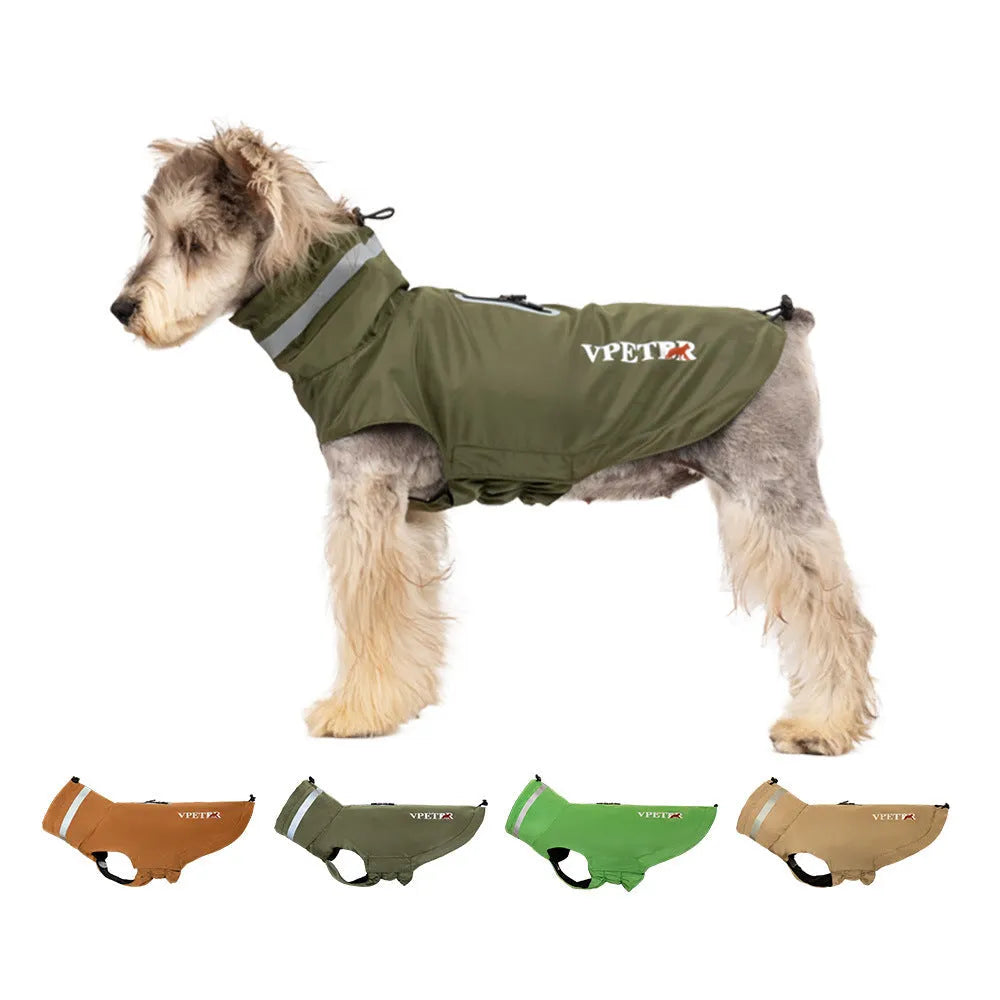 Dog outdoor windproof raincoat in olive green reflective pet poncho polyester casual style