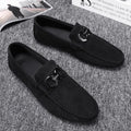 Men's black and grey casual summer shoes with cowhide suede uppers and rubber soles