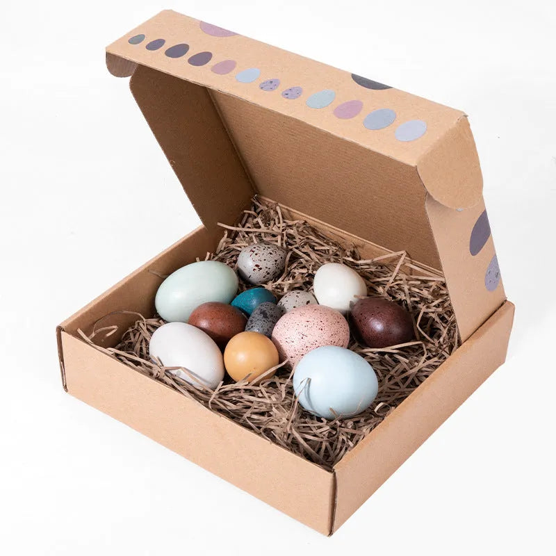 Wooden simulation bird eggs toy suit in Colourful Bird Eggs option, packaged in colour box