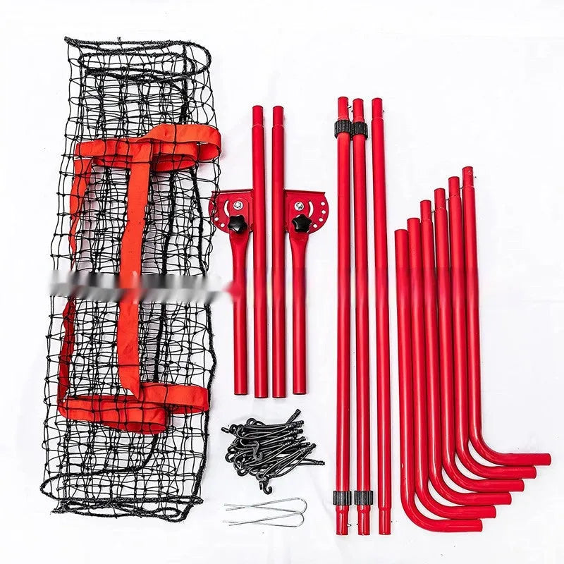 Red 4x6FT portable baseball training net with adjustable metal frame for backyard sports practice