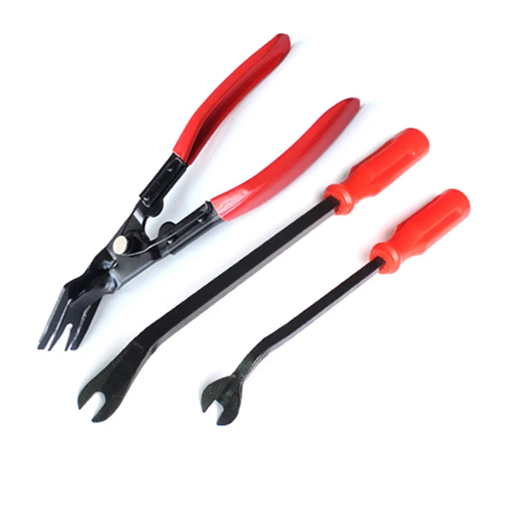 Red handle steel clip driver tool for General Motors door panel clip removal