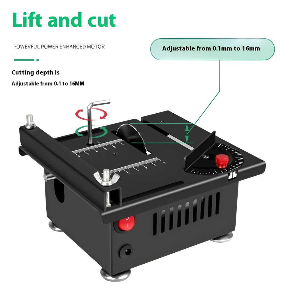 Lithium battery cordless desktop saw with metal construction for household workshop cutting tasks