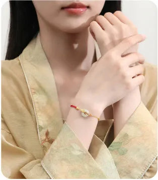 925 silver koi peace buckle bracelet with gold electroplating and red rope for women