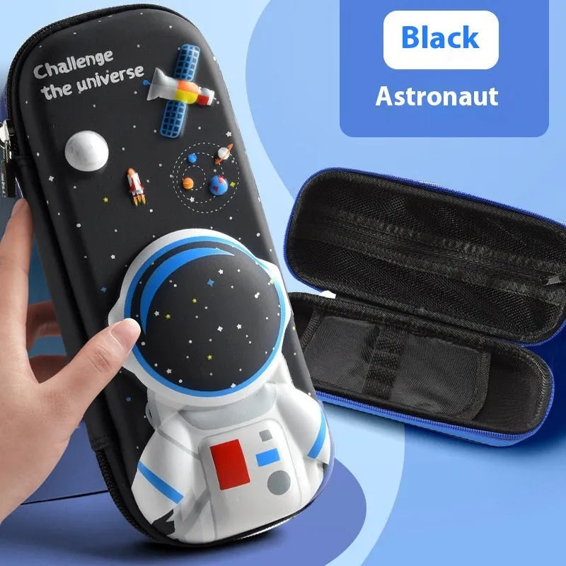 3D leather stationery box pencil case with sculpted astronaut design in blue colour