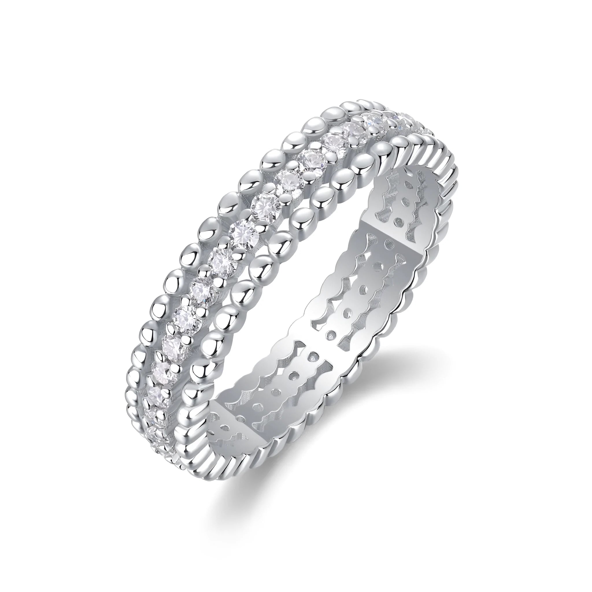 Moissanite wedding ring set in gold colour S925 silver with platinum plating on white background