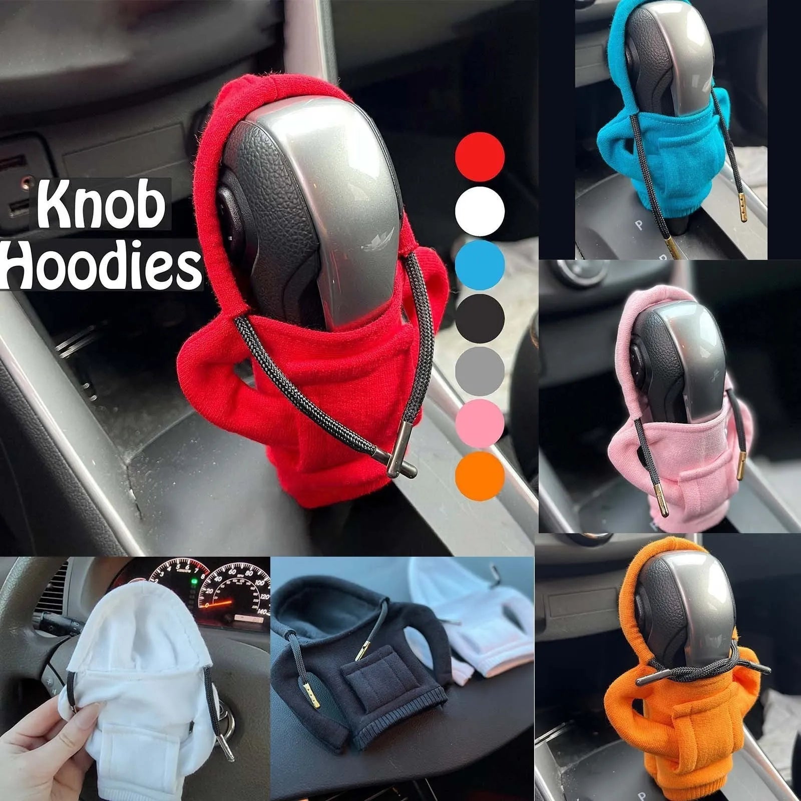 Pure cotton car gear lever sweater decoration in assorted colours on a gear stick.