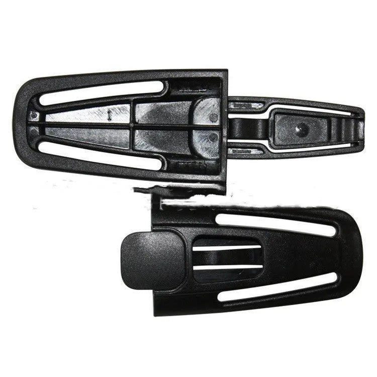 Black nylon PA66 child safety seat 5-point harness buckle measuring 14.5cm by 4cm