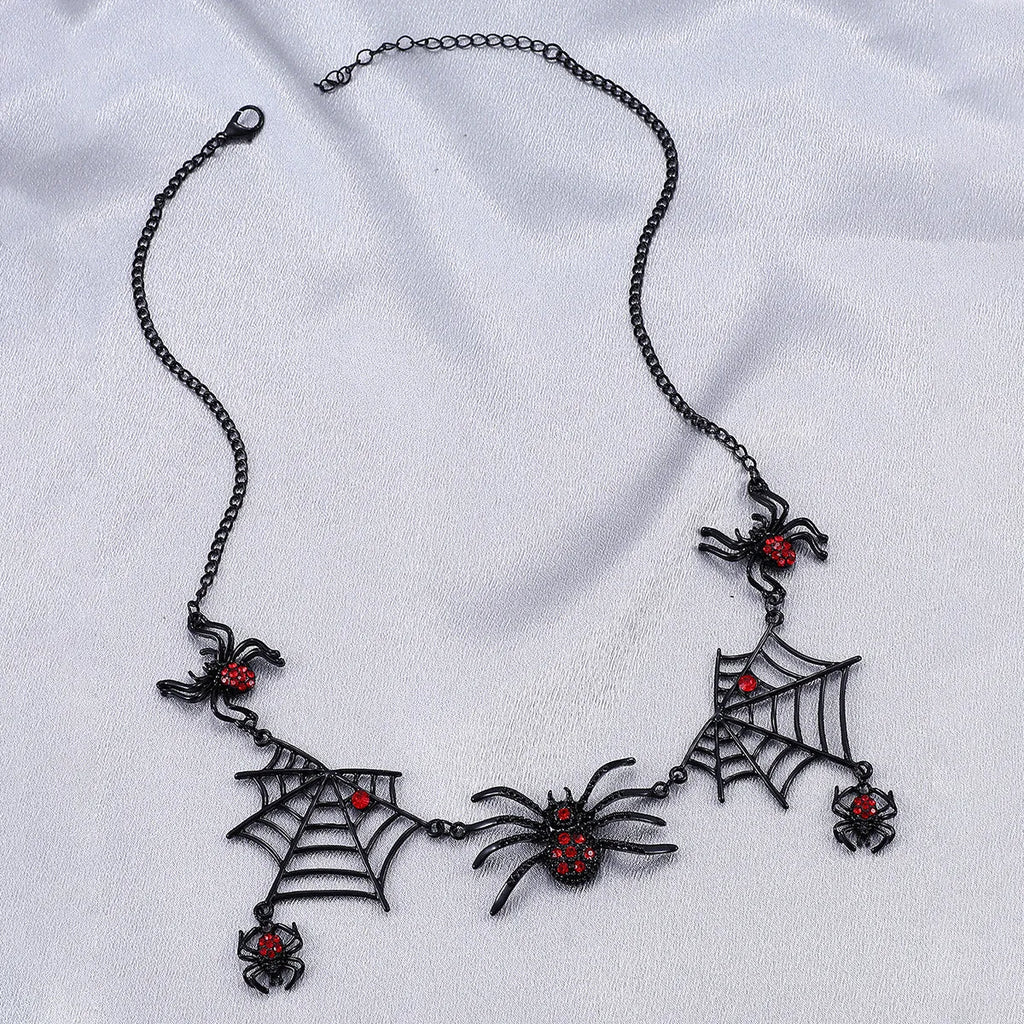 Halloween spider web pendant necklace on alloy chain with electroplated finish, clavicle length, spider web colour