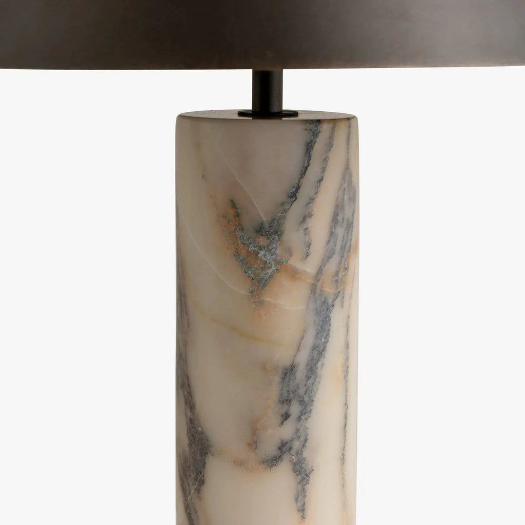 Black marble table lamp with modern design on wooden surface