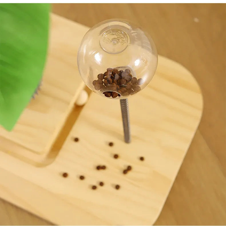 Vertical wooden cat scratching post with canna colour finish and food drop ball attachment