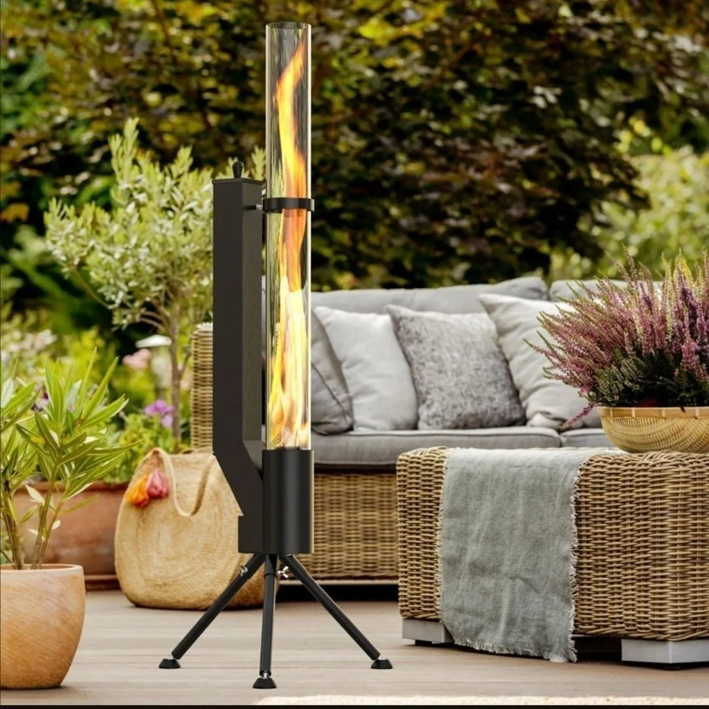 Vertical rocket integrated wood burning heating stove for courtyard installation with iron construction