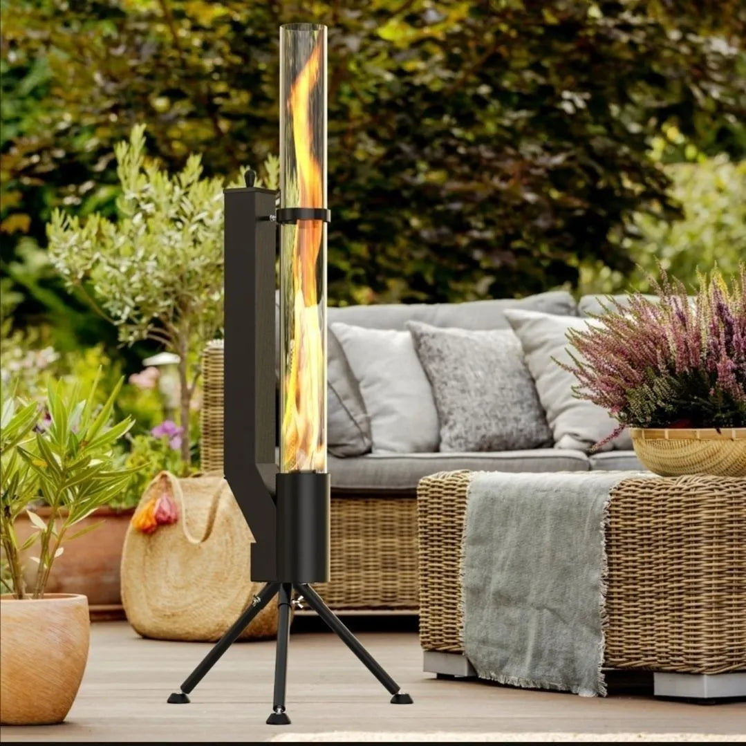 Vertical rocket integrated wood burning heating stove for courtyard installation with iron construction