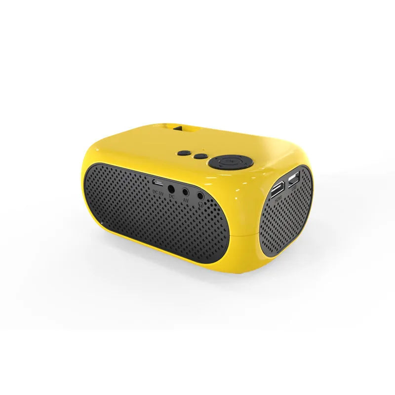 M24 portable micro projector in gold or white colour with power adapter and AV cable
