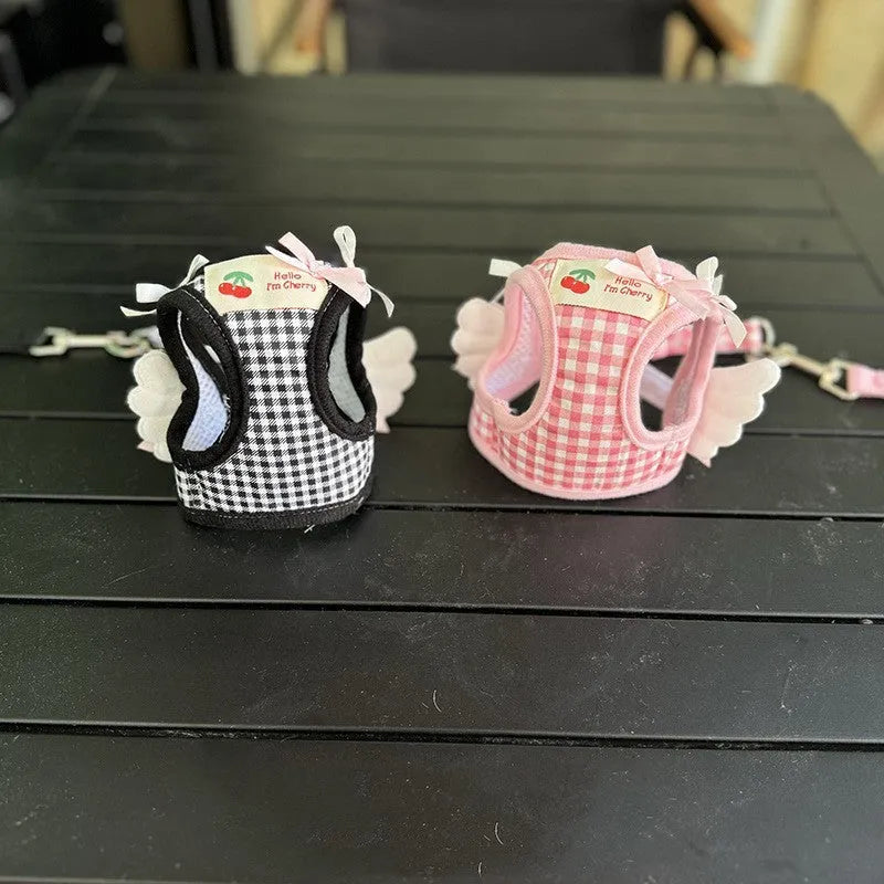 Cotton dog harness with chest and back strap in pink colour