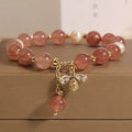 Strawberry quartz freshwater pearl bracelet with zircon alloy clasp in Japanese Korean style