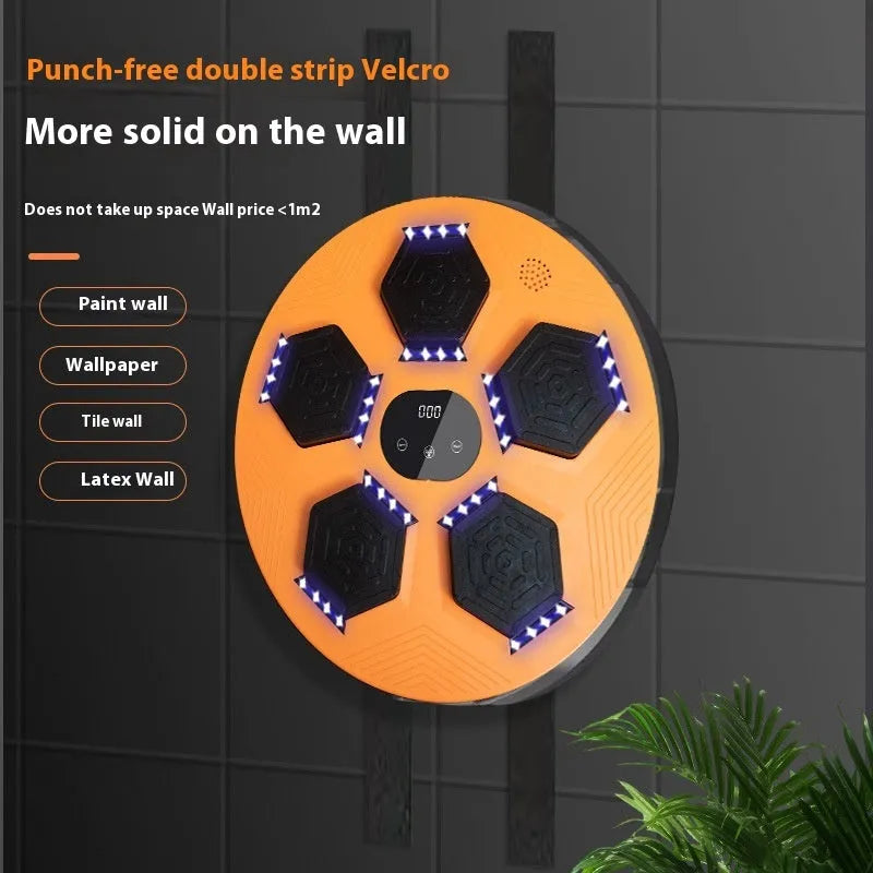 Smart music boxing machine with hanging reaction target wall set and matching boxing gloves