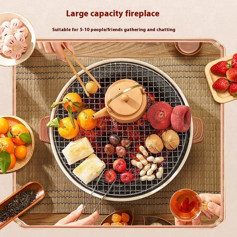 Indoor portable charcoal stove with grill rack disk for baking and tea cooking
