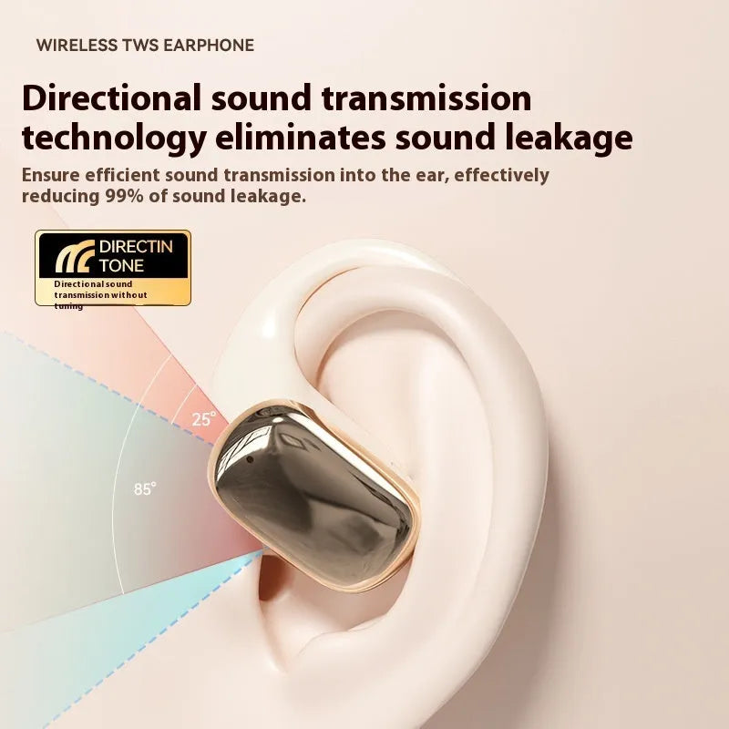 Ear-mounted wireless headphones with digital display screen in black, skin colour, or white