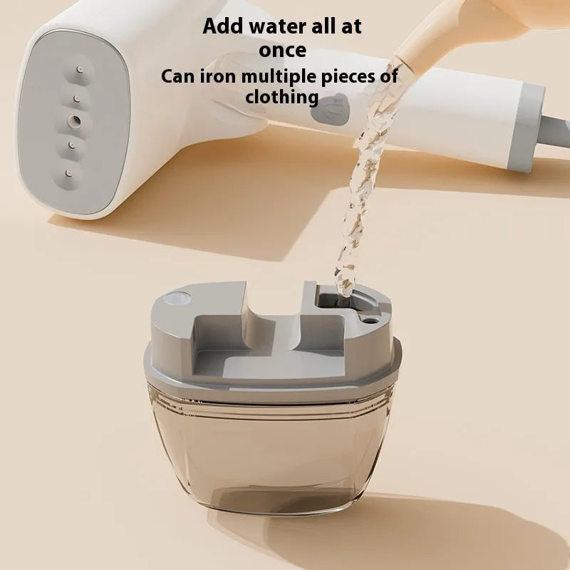 Blue or white handheld garment steamer with 1300W power rating and compact portable design