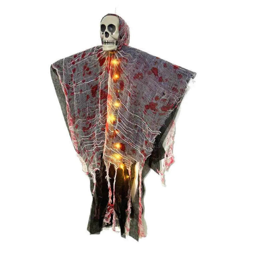 Blood-dyed luminous skull hanging ghost Halloween plastic ornament for outdoor decoration.