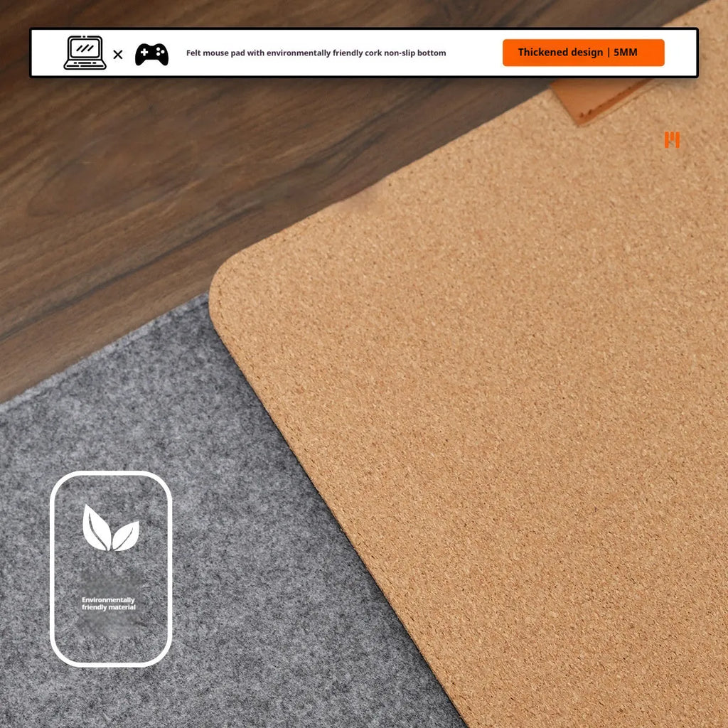 Japanese style grey felt cork oversized desk mouse mat with non-slip base.