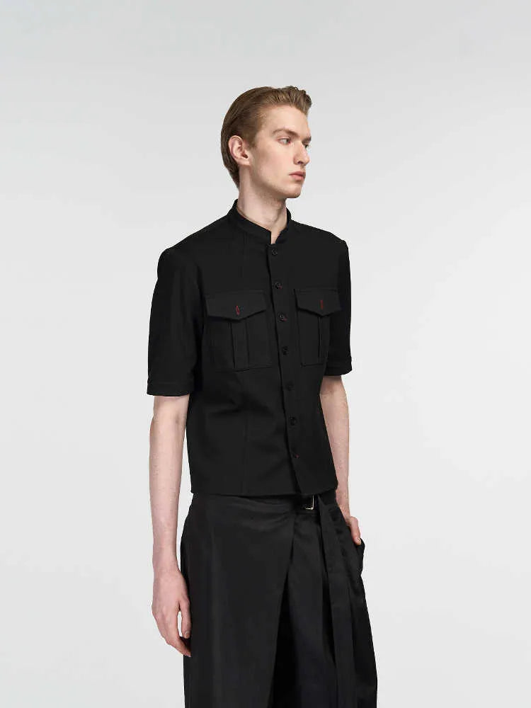 Black handmade Red Eye design half sleeve hunting shirt with loose fit and shirt collar