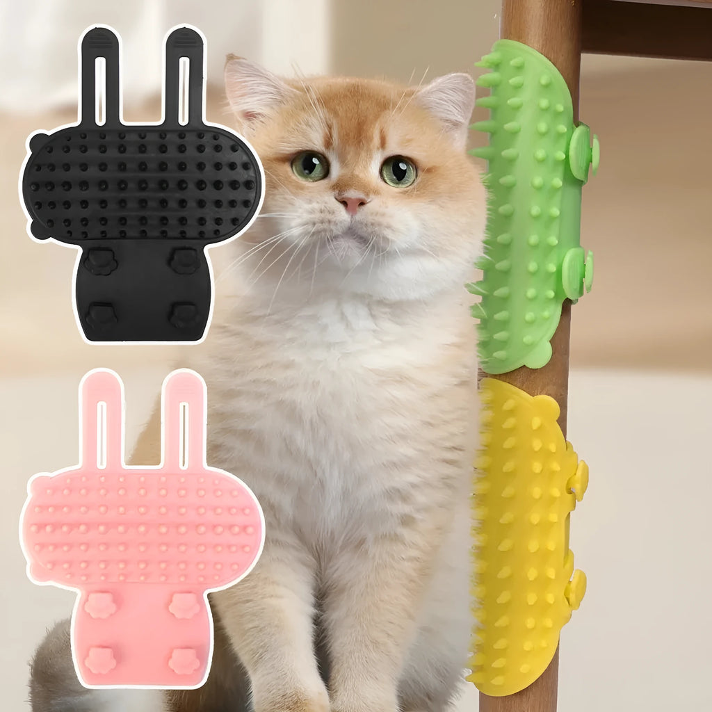 Silicone pet grooming comb with adjustable strap in assorted colours for cats and dogs
