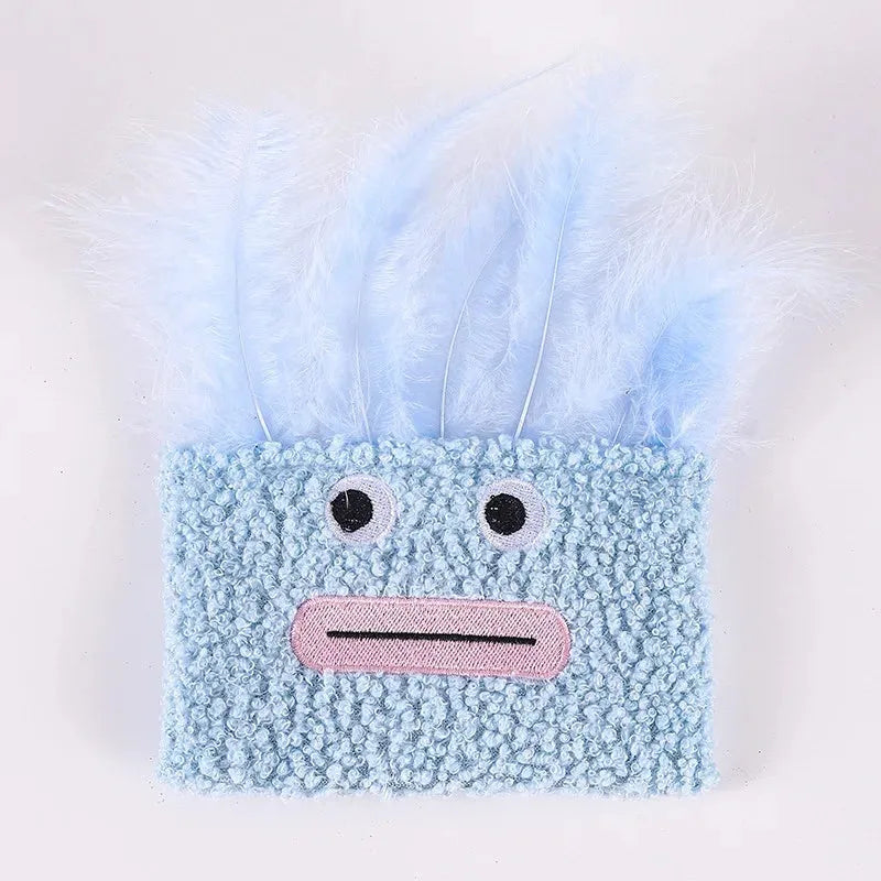 Big mouth explosion head shaped catnip plush toy for cats in blue, green, orange, and purple colours