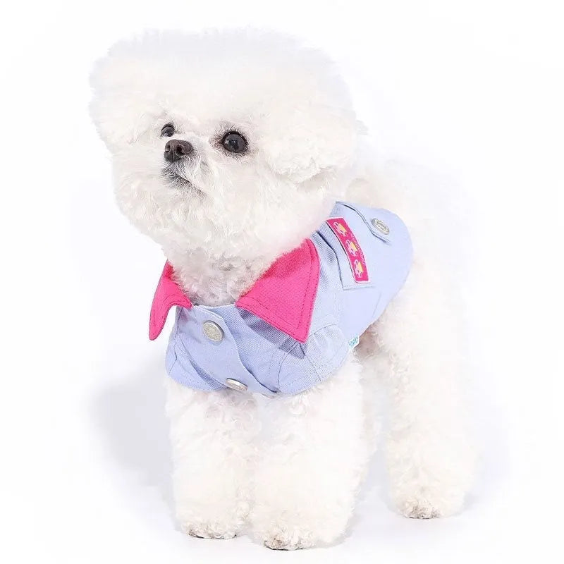 Blue and purple summer dog vest with traction rope ring for small dogs in seven sizes