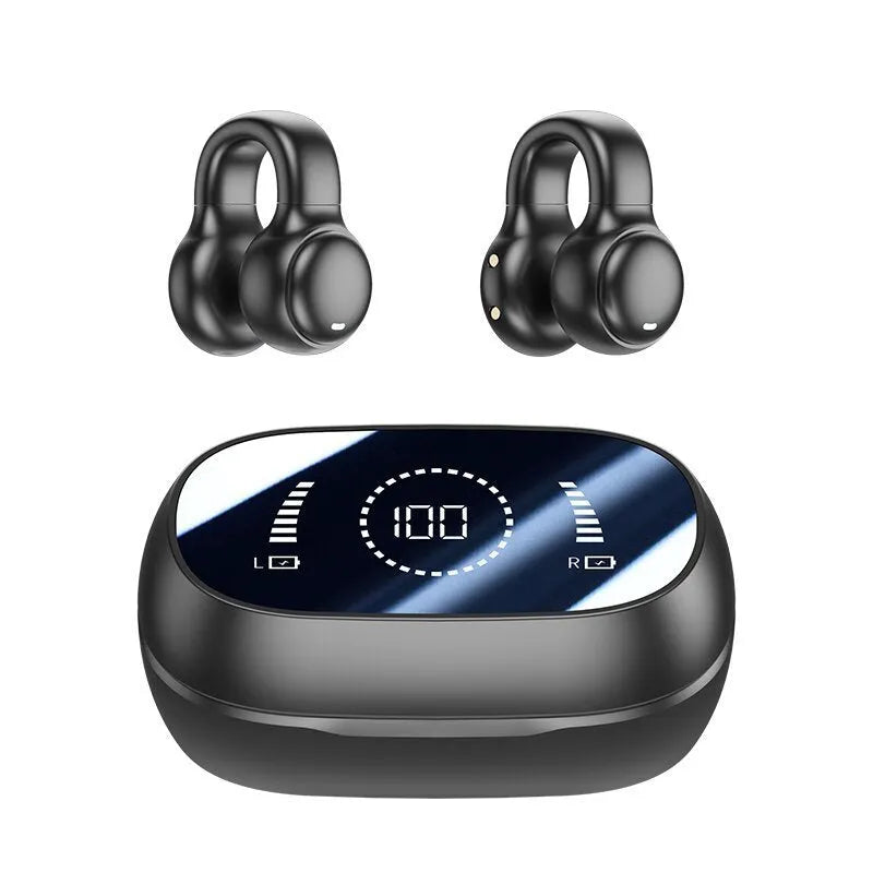 M47 Bluetooth wireless sports headset clip-on design in black with digital display screen