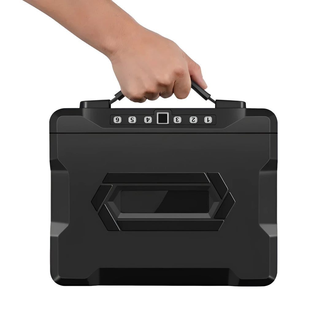 Compact L12 model mechanical safe box made from grey youjingang steel.