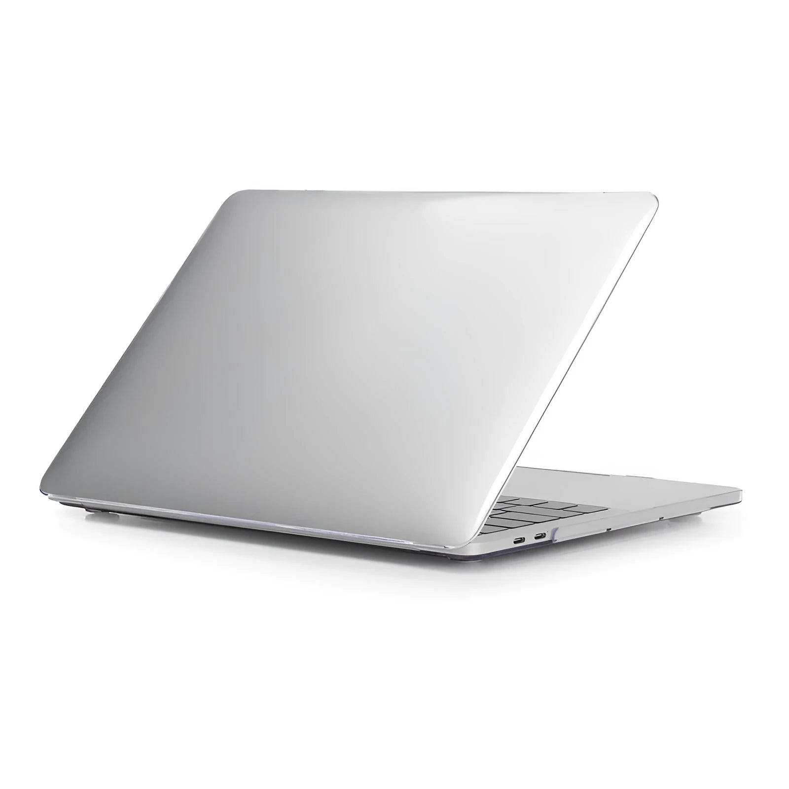 Transparent and black PC hard shell protective cases for Apple MacBook Pro 14.2 and 16.2-inch laptops.