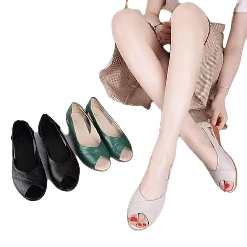 Women's casual peep toe sandals with ankle buckle in black, white, or blue with rubber sole