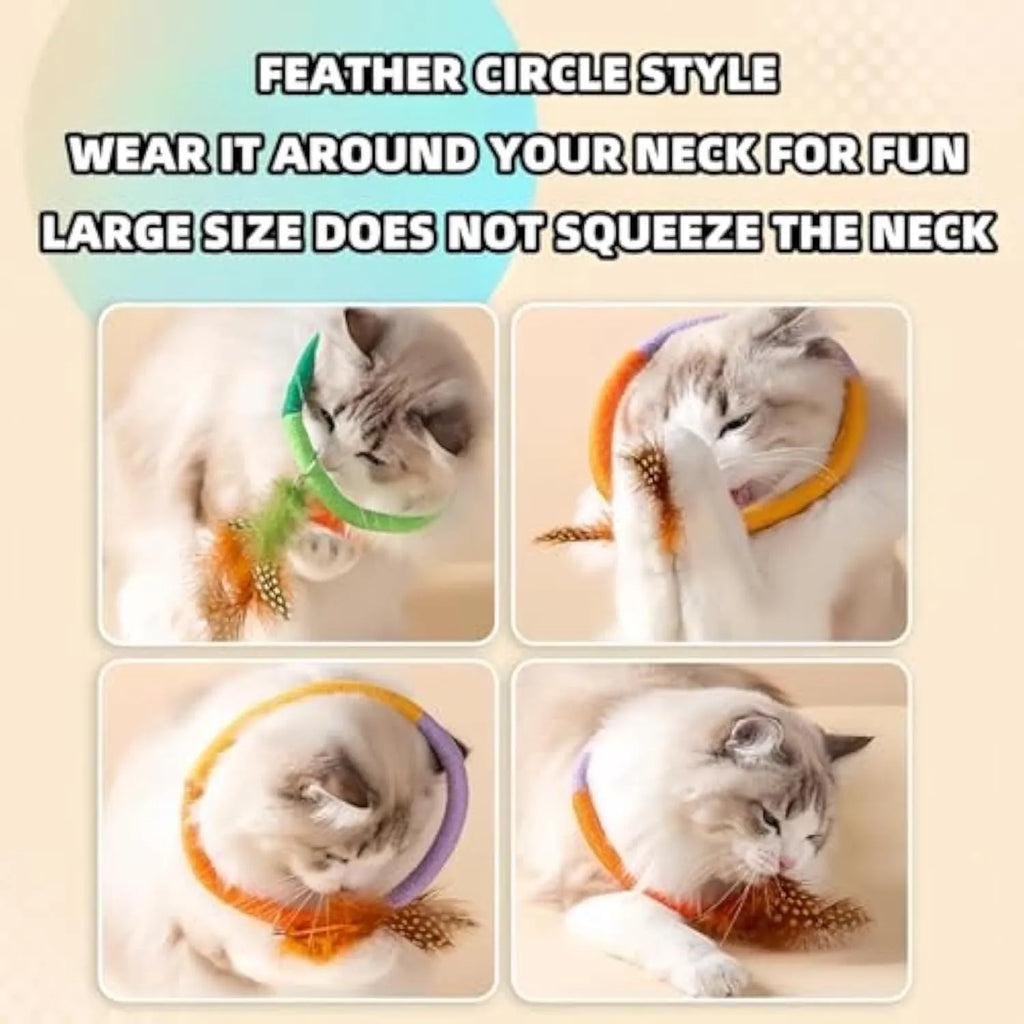 Green and purple cotton rope circular cat toys with feathers and catnip for indoor feline play