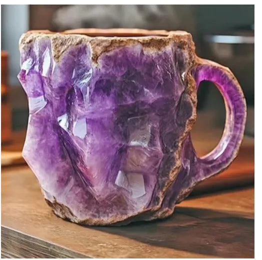 Resin mineral crystal coffee mug with handle in Volcano Red colour, 400ml capacity