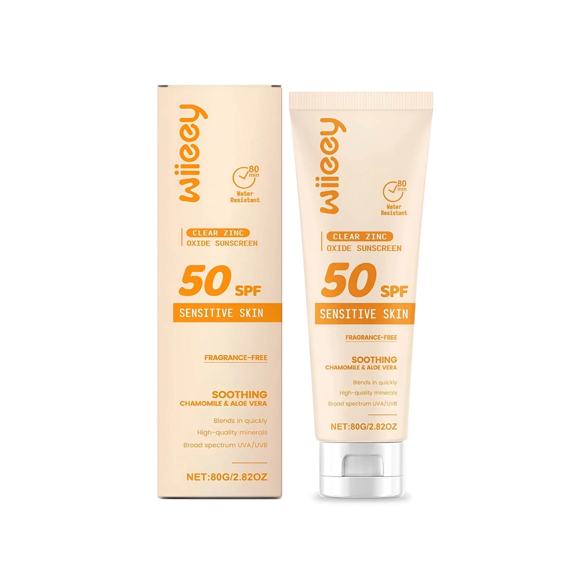 80g tube of clear zinc oxide and titanium dioxide mineral sunscreen