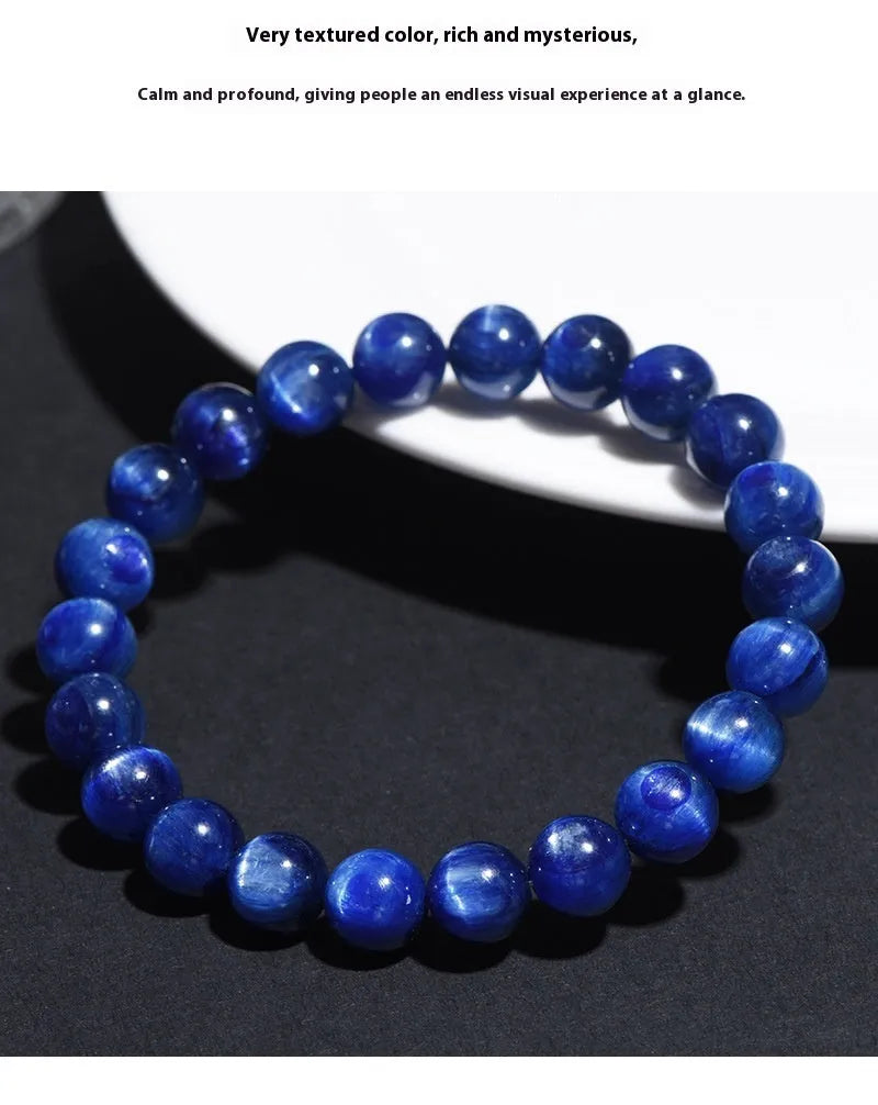 Natural blue crystal bracelet with geometry shape and Ruyi elements in polished finish