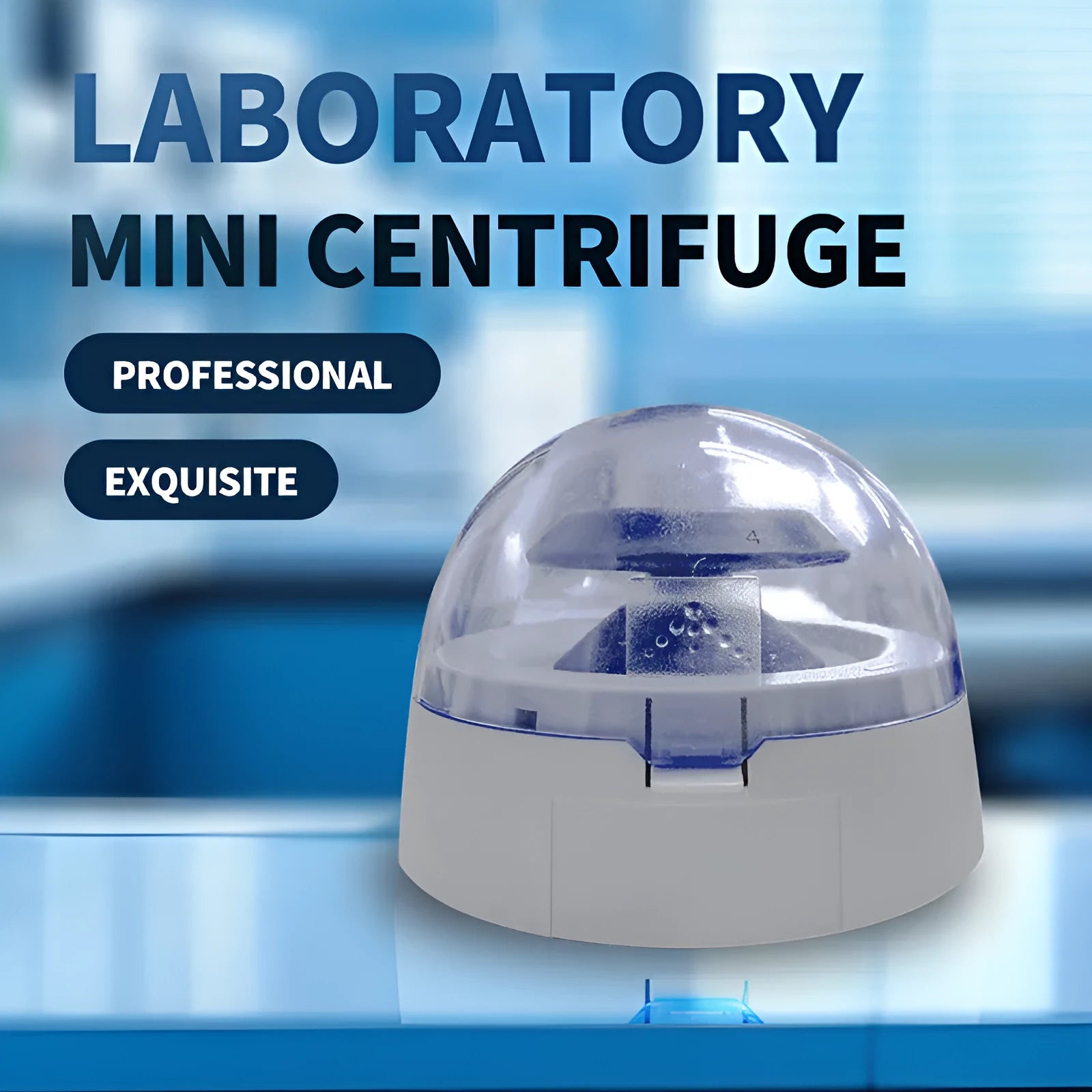 Mini laboratory centrifuge machine with compact 157x170x120mm dimensions on a benchtop.