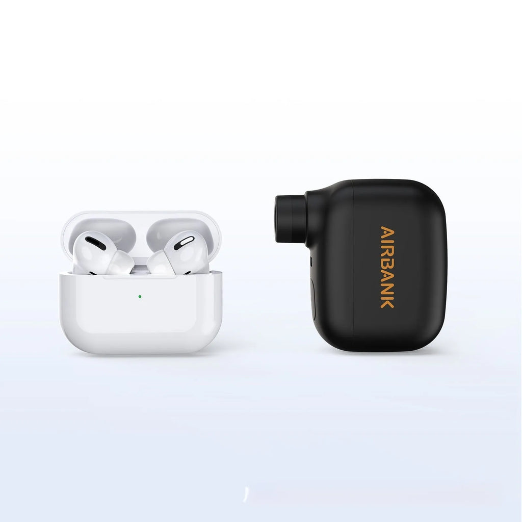 Black AS100 USB rechargeable mini electric pump for bicycle tyres with charging cable and waterproof bag