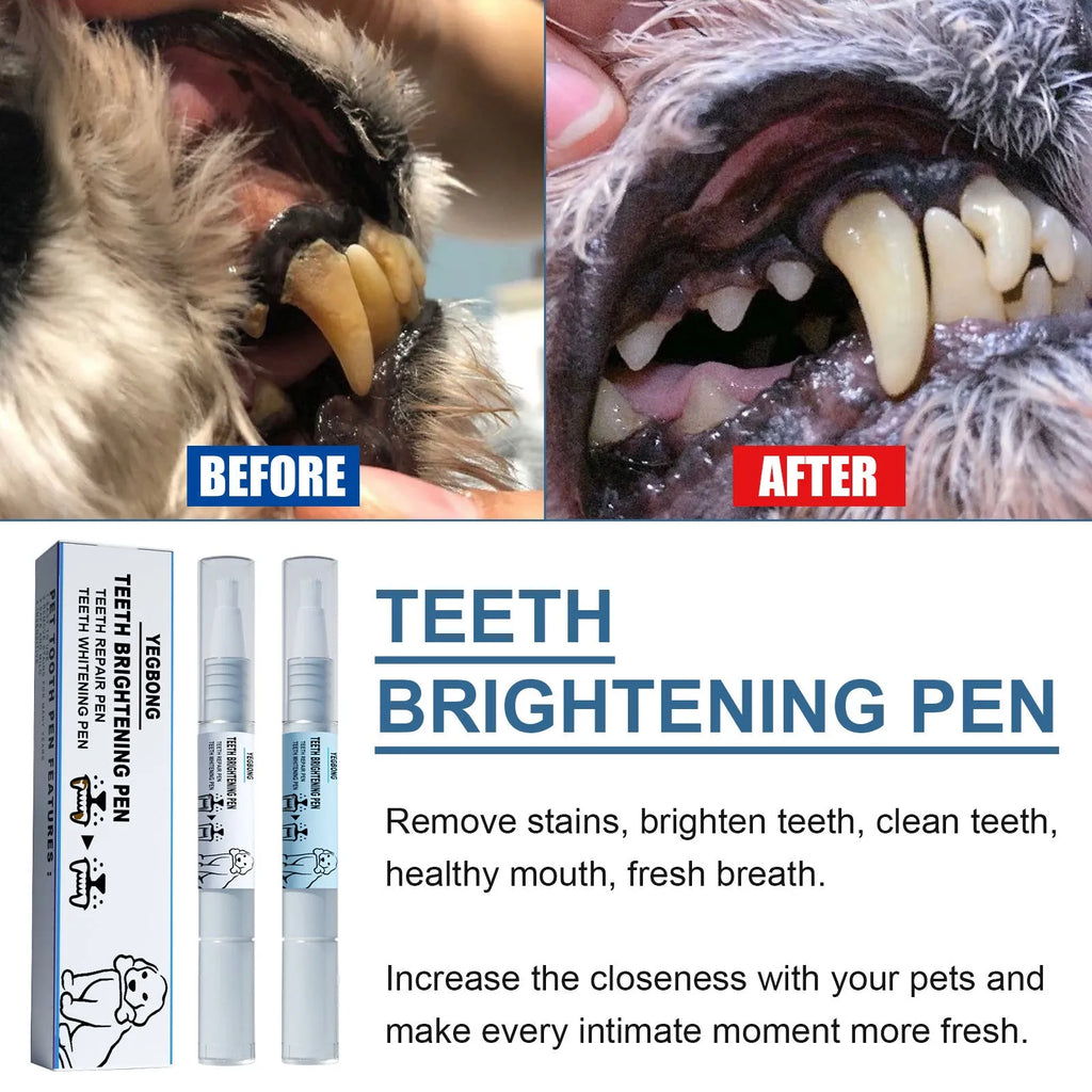 Yegbong white pet teeth whitening pen with two dental brushes for dog and cat tartar removal