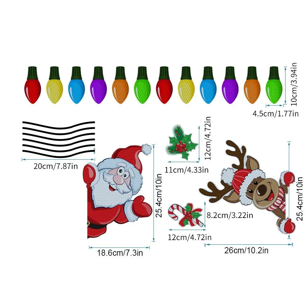 Christmas elk cartoon design reflective magnetic sticker with six-thread pattern for window decoration