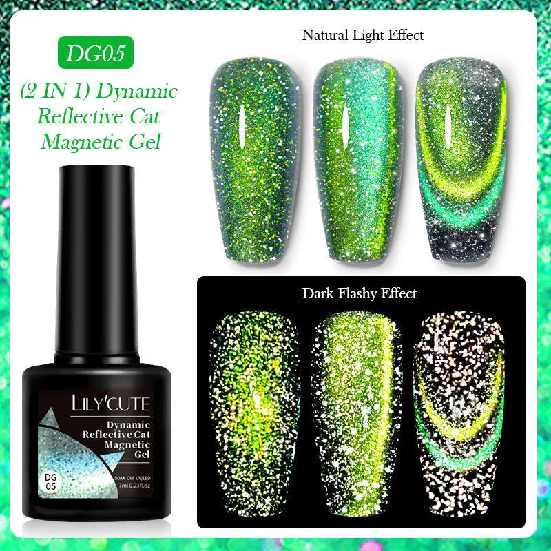 Six bottles of cat eye series nail polish gel with diamond glitter fragments in different colour styles
