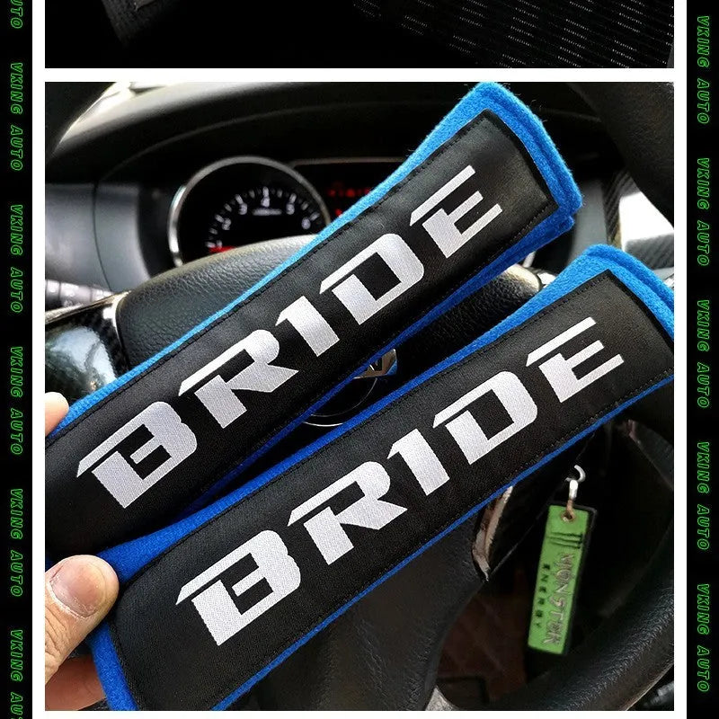 Car safety belt shoulder pads in black, blue and red with cotton sponge cloth and embroidery detailing