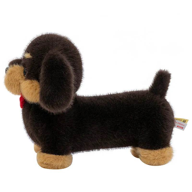 Cute sausage dog long pillow plush toy on bed, 35cm height option, soft plush fabric