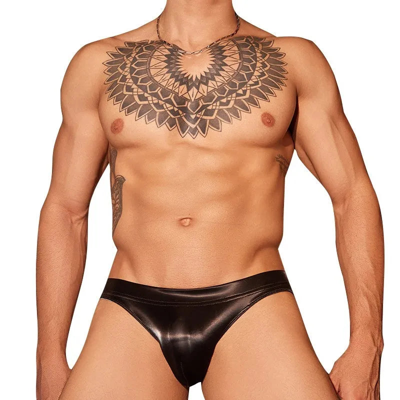 Men's black shark skin lace brief underwear with hipster cut