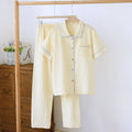 Women's washed cotton double-layer gauze short-sleeved trouser set in floral or plaid pattern