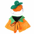 Halloween pumpkin reversible pet cloak with matching hat on dog