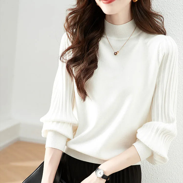 Slim fit half turtleneck shirt in core-spun yarn with spandex, available in white, black, apricot, or blue colours