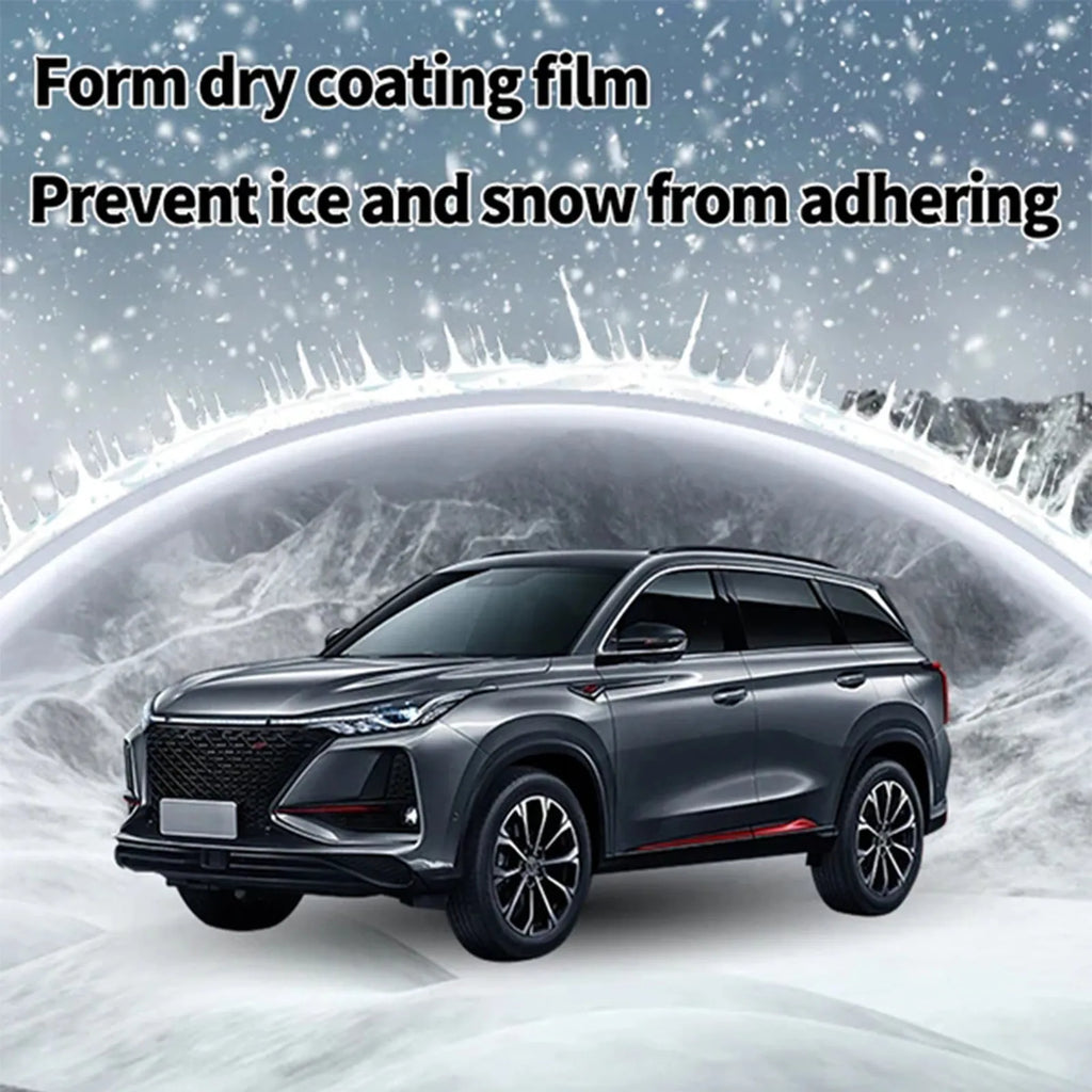 Compact hydrophobic nano coating car snow brush with a built-in detailing tool on a white background