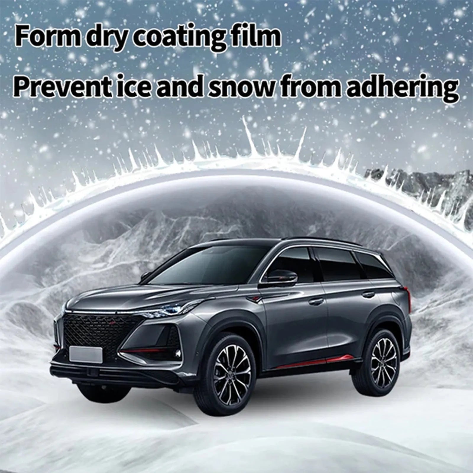 Compact hydrophobic nano coating car snow brush with a built-in detailing tool on a white background
